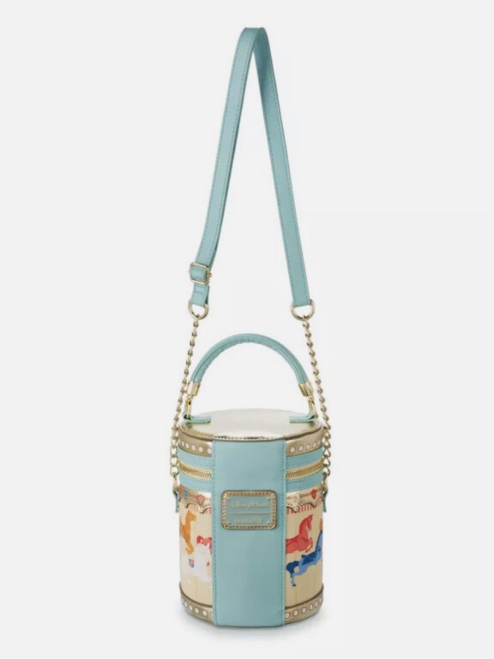 Disney Loungefly Carousel Print Cylinder Crossbody Bag purse King Arthur - Picture 2 of 5